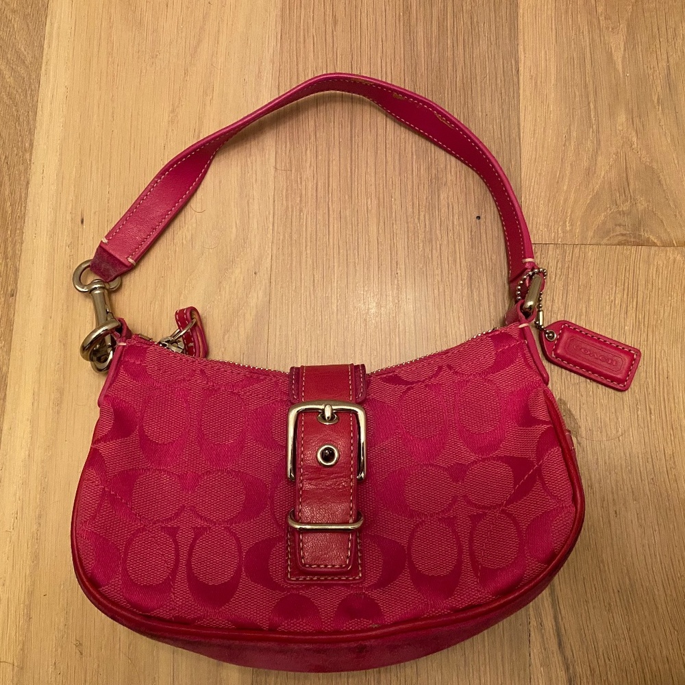 Signature Coach Raspberry Sateen and Suede vintage petite bag